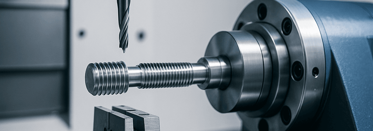 CNC Fertigung für Medizintechnik – Bearbeitung einer Titan-Knochenschraube auf einer modernen CNC-Maschine mit hoher Präzision.