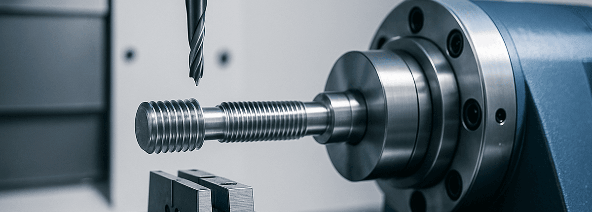 CNC Fertigung für Medizintechnik – Bearbeitung einer Titan-Knochenschraube auf einer modernen CNC-Maschine mit hoher Präzision.